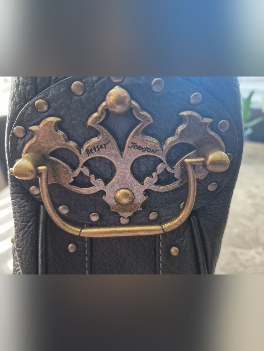 Betsey Johnson Vintage Leather Studded Satchel - Picture 4 of 8